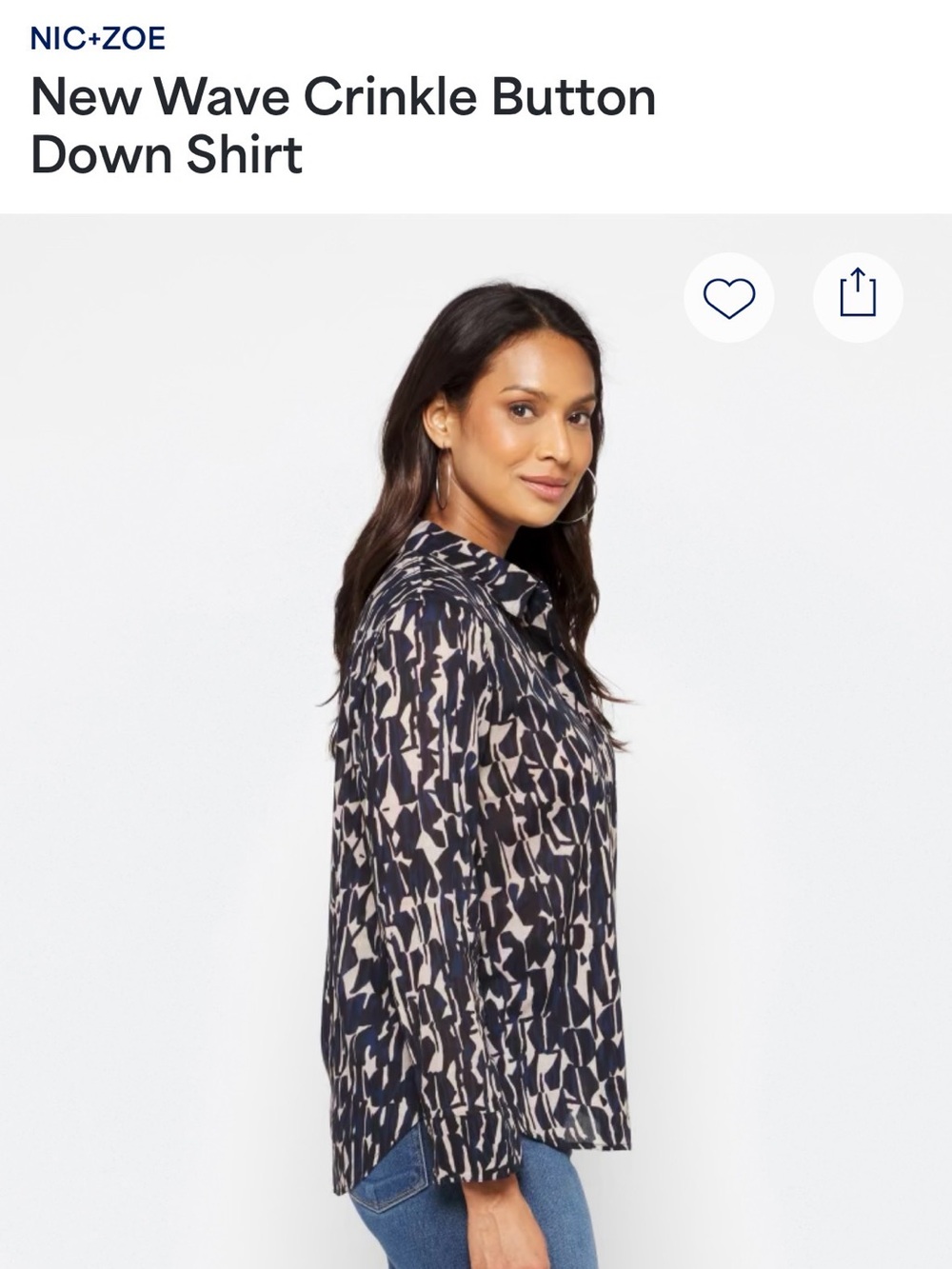 NIC+ZOE Navy & Cream Abstract Crinkle Button-Down Shirt - Picture 4 of 11